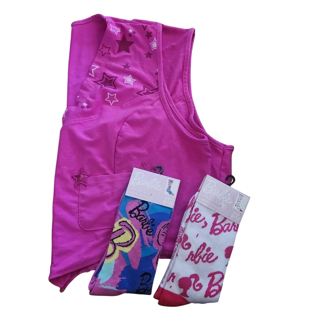 Barbie The Movie Western Cowgirl Costume Vest Flare Pants Set Pink Stars 1X - Picture 6 of 8